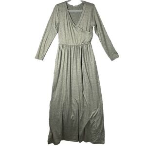 Reborn J Maxi Dress Women Size X-Lg Olive Green Pockets Long Sleeve Stretch USA